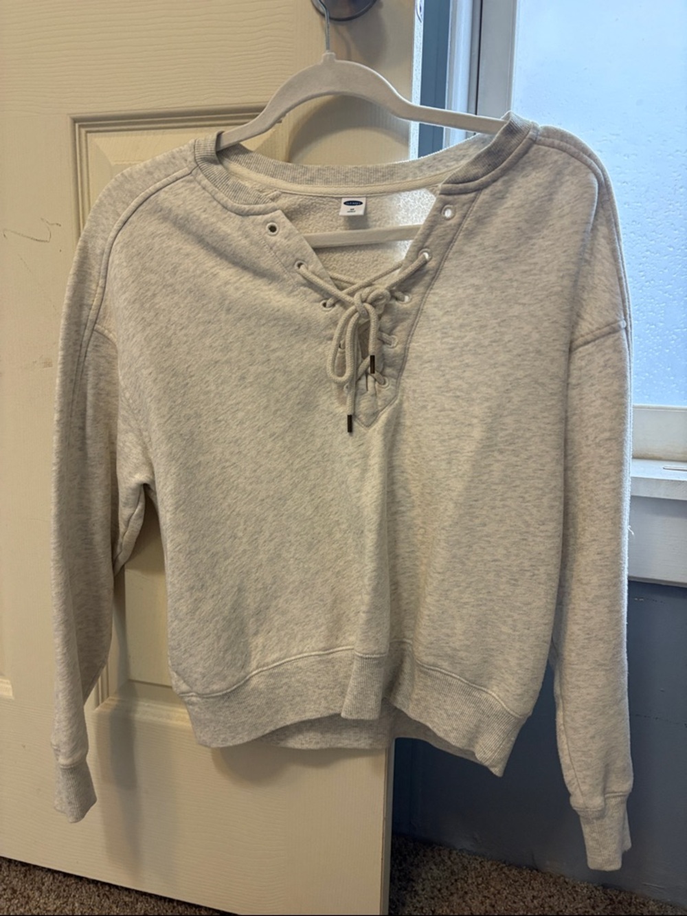 Old Navy Light Gray Lace-Up Crewneck Sweatshirt